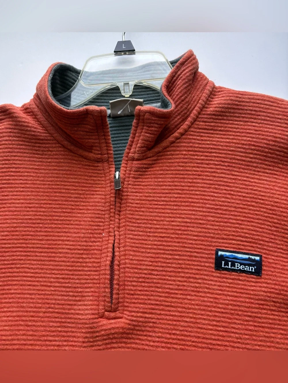 L.L.Bean Lakewashed Double-Knit Quarter-Zip Long Sleeve Men's L Regular Orange